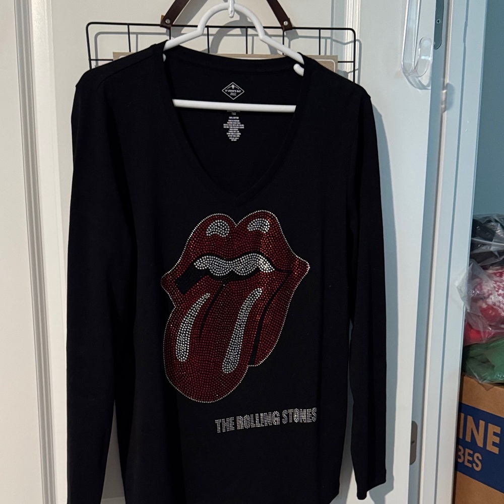 Rolling Stones Rhinestone Black Long Sleeve Tee Brand New